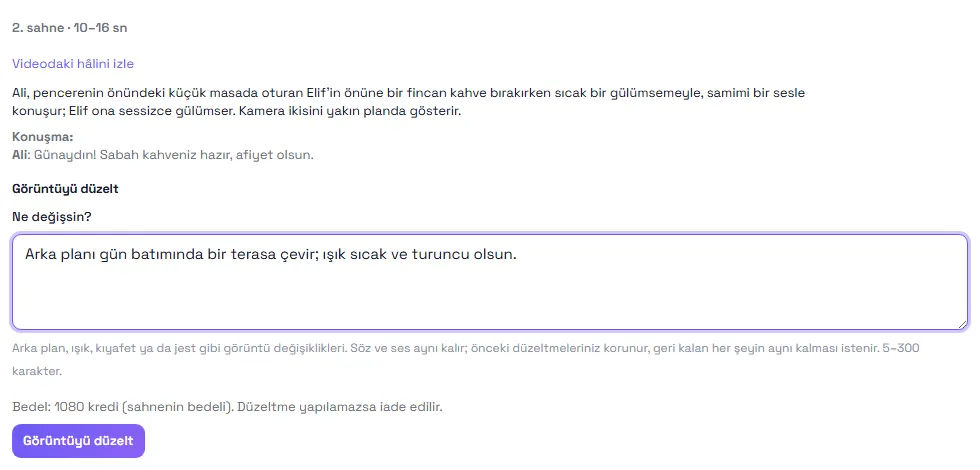 Bir sahnenin görüntü düzeltme formu