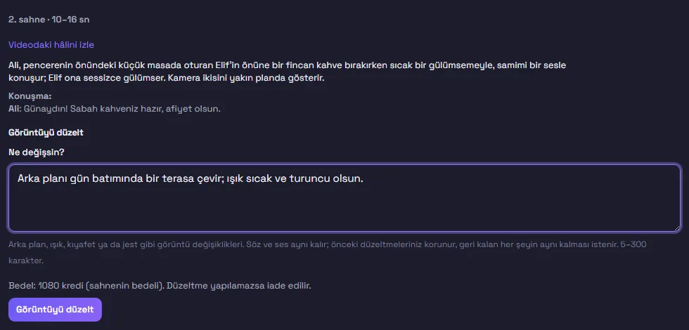 Bir sahnenin görüntü düzeltme formu