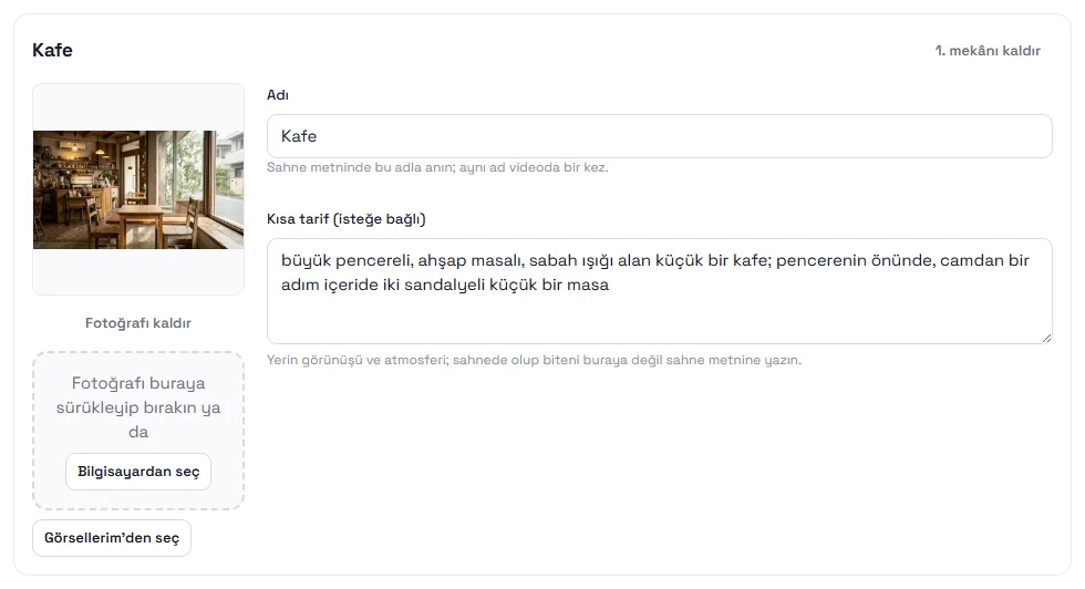 Sihirbazın mekân kartı ekranı