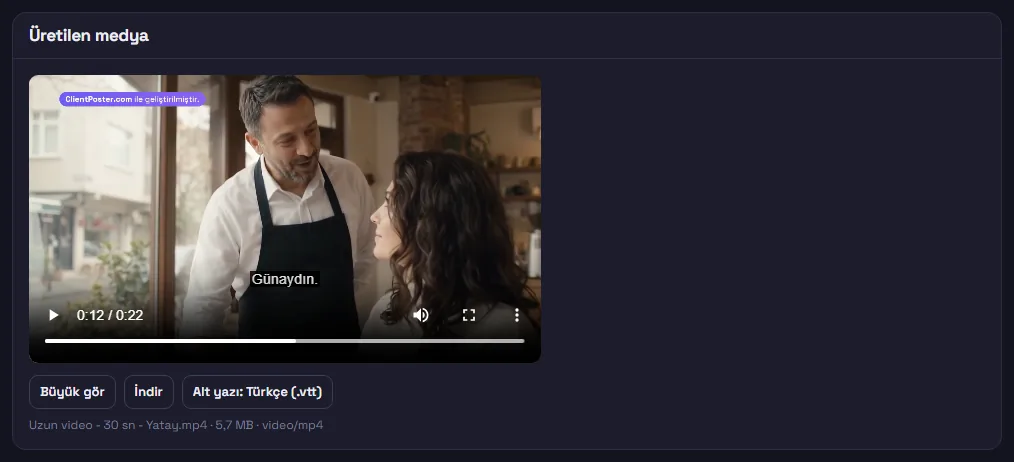 Teslim edilmiş videonun ekranı
